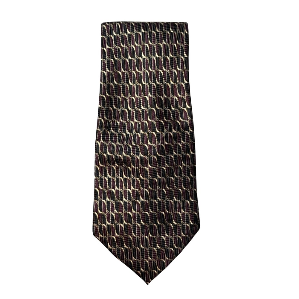 Cocktail Colors Tie Mens OS Burgundy Gold Black‎ Wavy Geometric Silk Formal